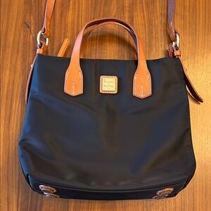 Dooney & Bourke Black Nylon Crossbody Bag with Tan Leather Accents